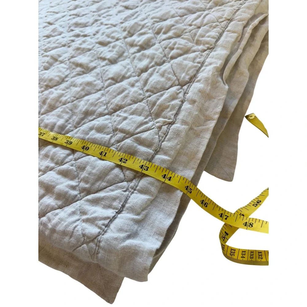 Unbranded Oatmeal Quilted Linen Coverlet Full, Neutral Diamond Stitch Linen